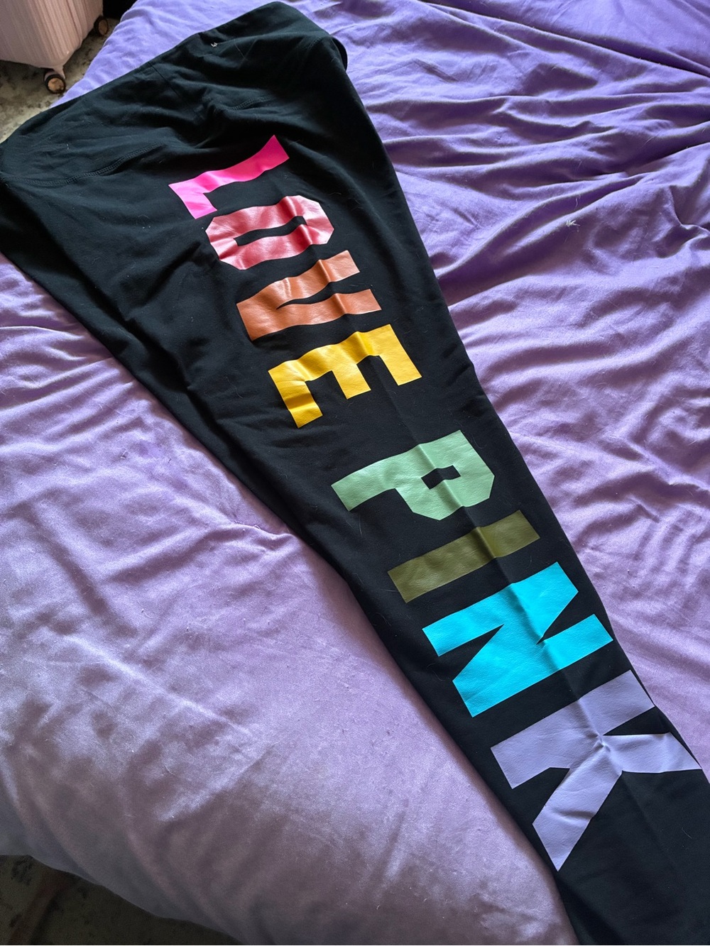 Black Leggings with Multicolor "LOVE PINK" Logo Victoria’s Secret